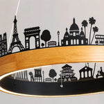 Load image into Gallery viewer, Close-up of the city skyline silhouette and wood ring