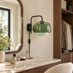 Cargar imagen en el visor de la Galería, Clinco Flower-Shaped Resin Plug-In Wall Lamp with Glass Diffuser for Bedroom Vanity and Reading Nook