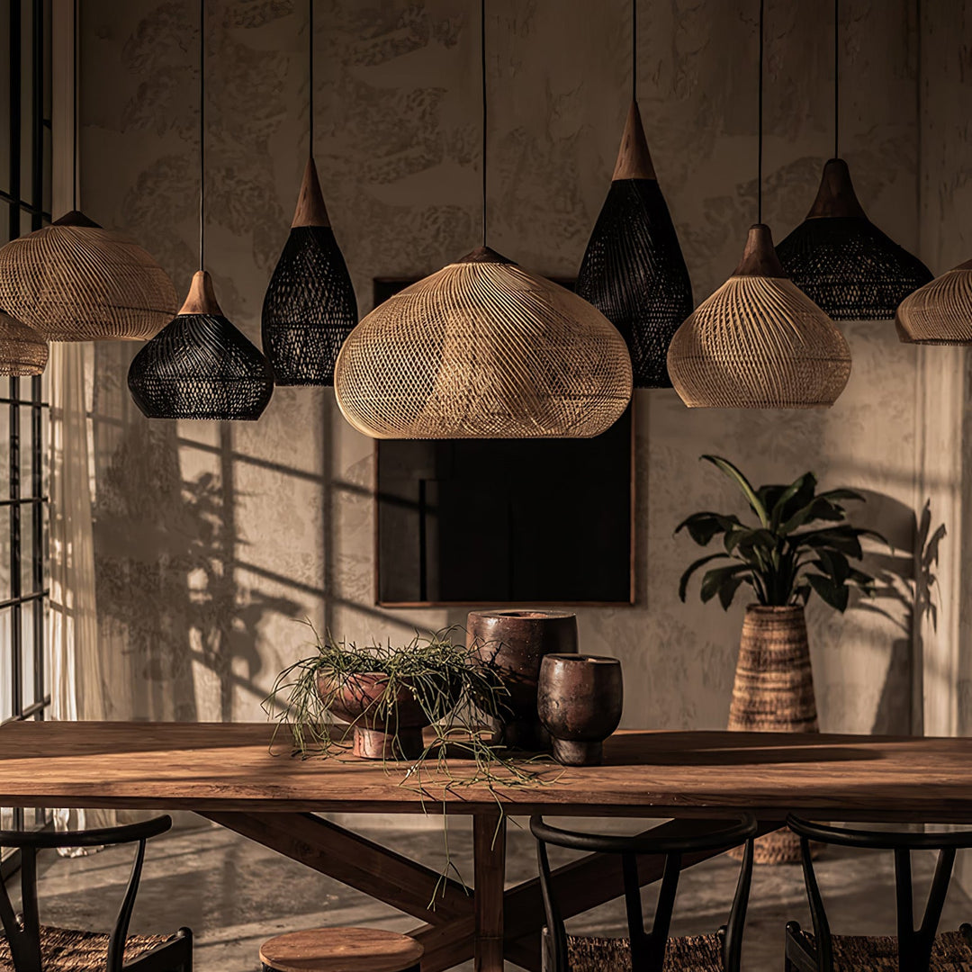 Woven Rattan Wood Plug-In Pendant Light