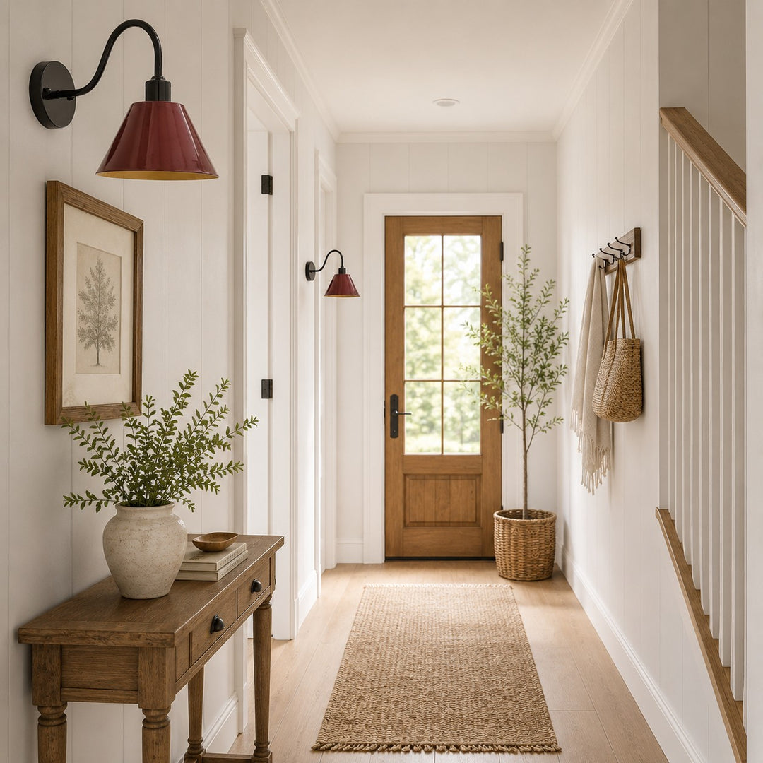 Industrial Modern Tapered Brass Gooseneck Sconce with Metal Silhouette