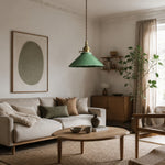 Load image into Gallery viewer, Green ceramic pendant light in a warm seating area