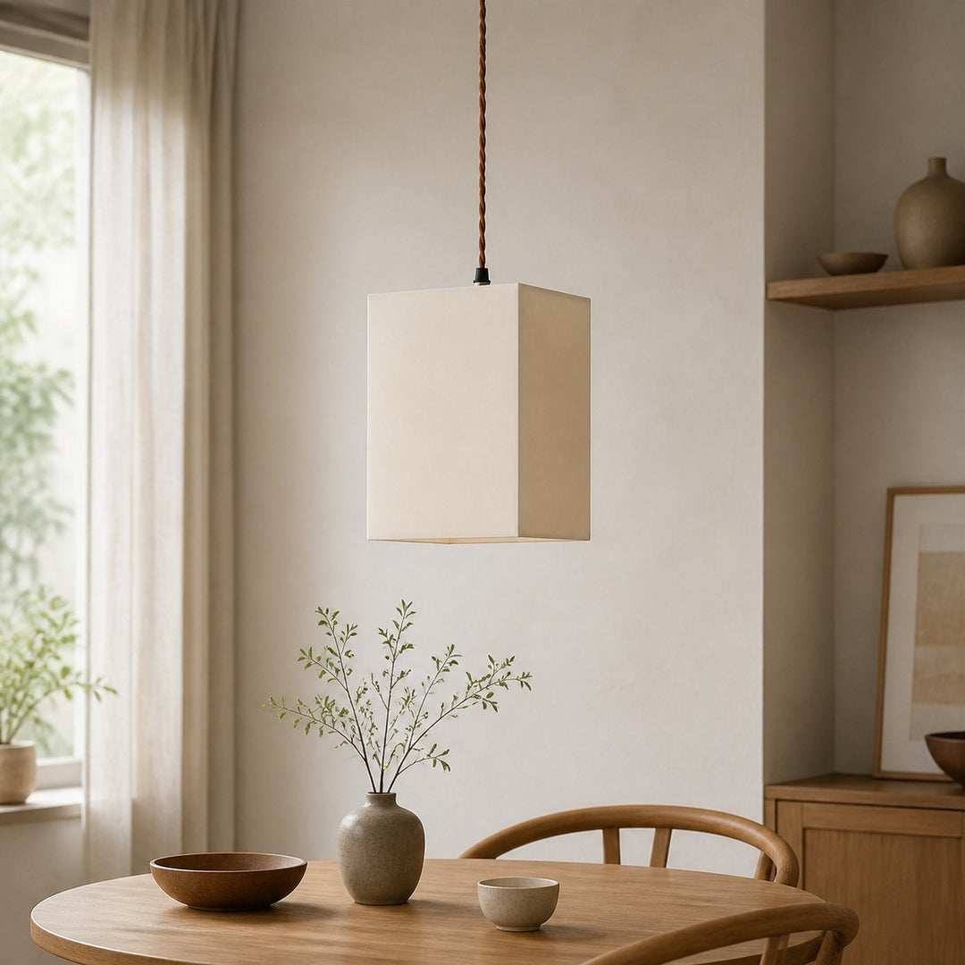 Square Fabric Pendant Lamp with Wood Canopy