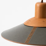 Load image into Gallery viewer, Dark green leather shade with shaped wood connection