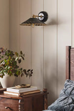 Load image into Gallery viewer, Auriglow Modern Wall Sconce – Brass Perforated Light for Bedroom or Hallway
