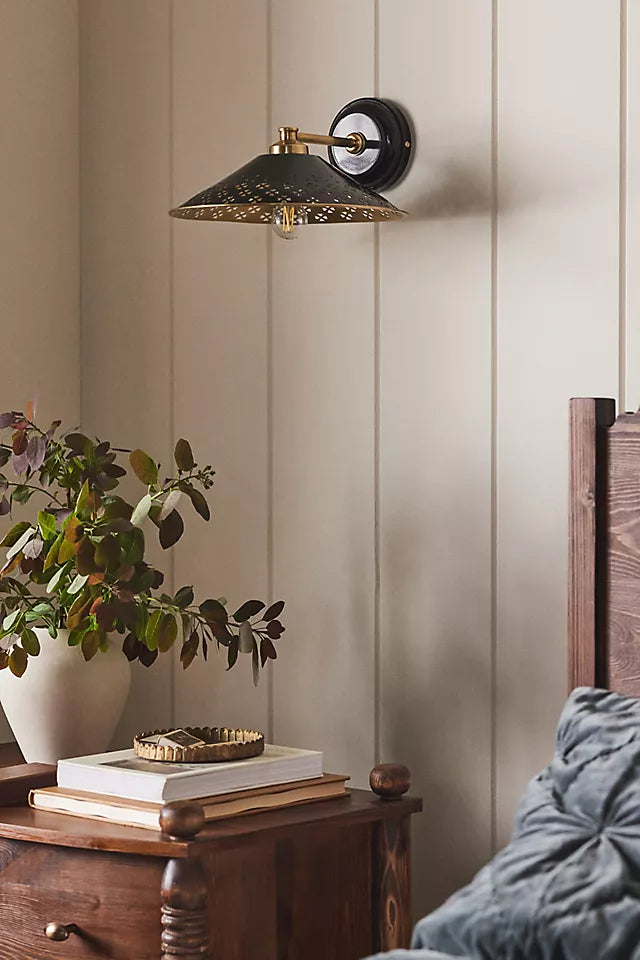 Auriglow Modern Wall Sconce – Brass Perforated Light for Bedroom or Hallway