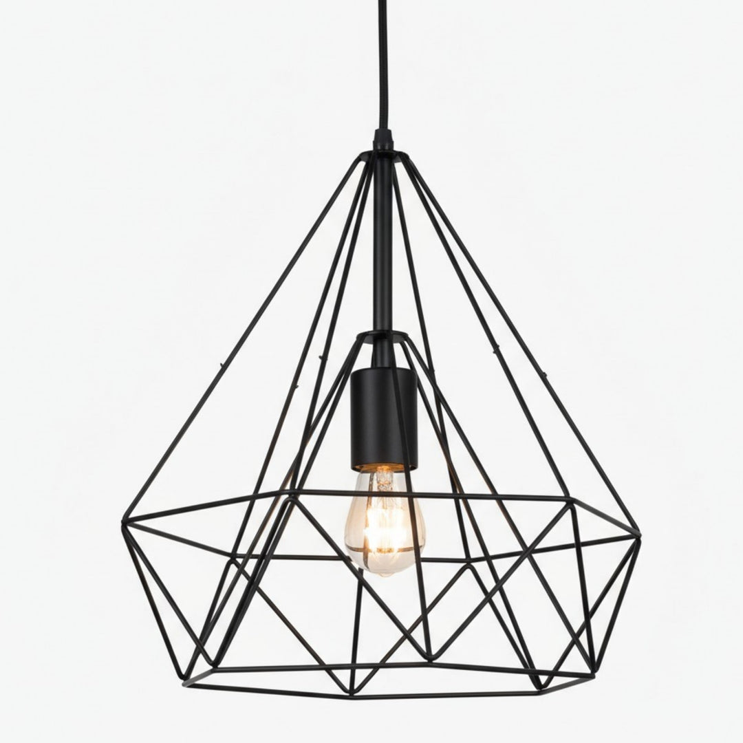 Lámpara colgante de estructura abierta esquelética - Lámpara colgante de metal industrial para iluminación interior o espacio de trabajo