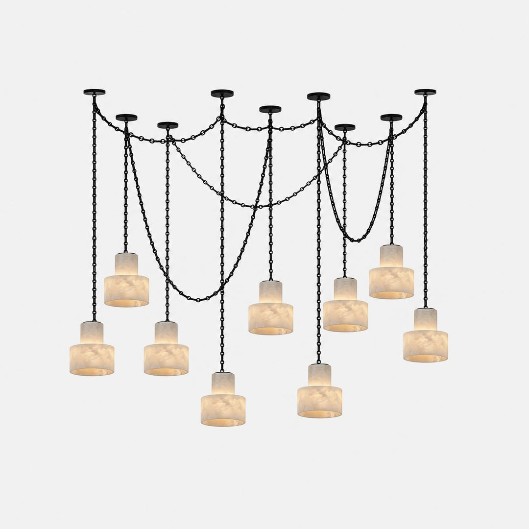 Black Metal Alabaster Frosted Shade Hardwired Chandelier