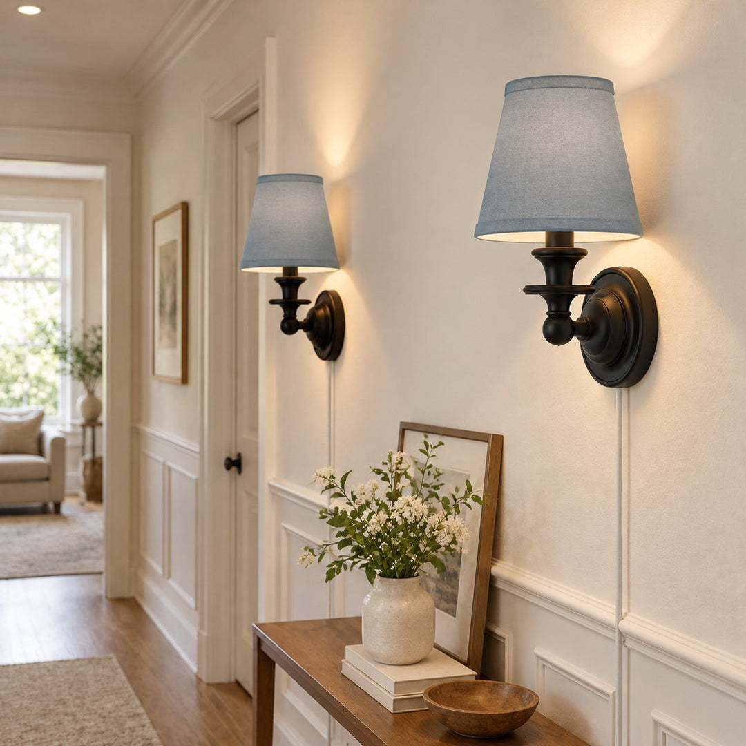 Rowan No-Wire Flat Drum Shade Wall Sconce – Plug-In Fabric Wall Light
