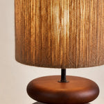 Cargar imagen en el visor de la Galería, Warm glowing hemp rope shade on walnut wood table lamp