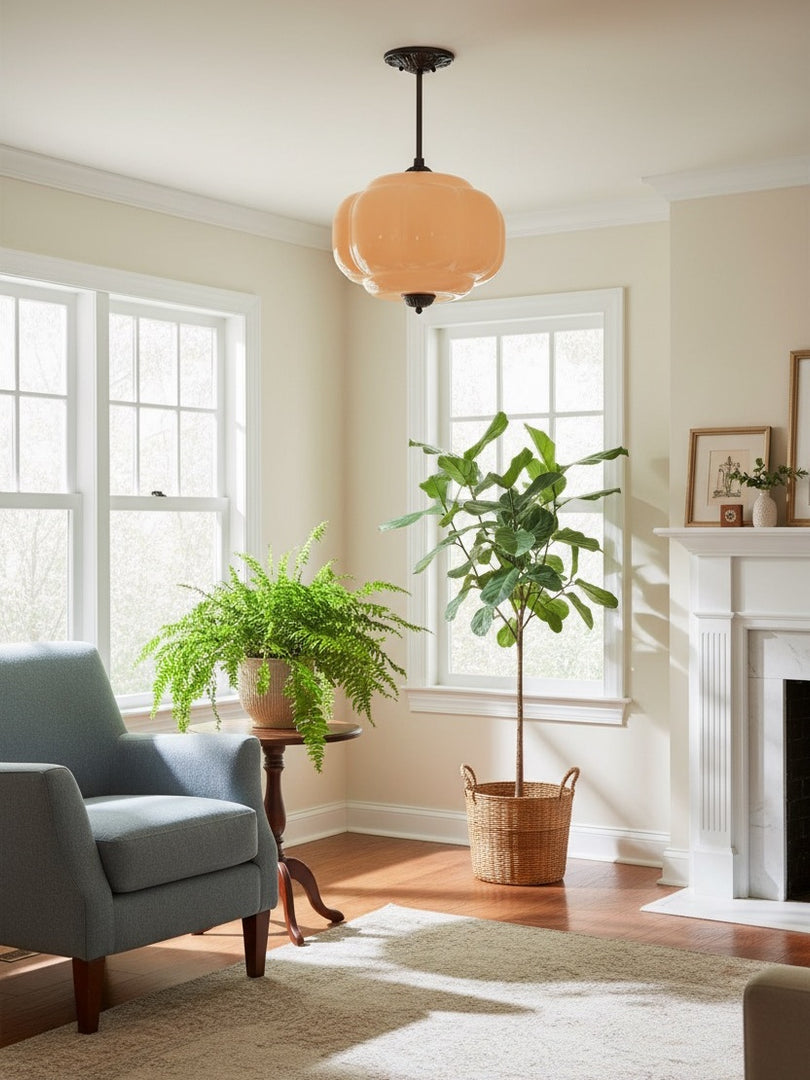Vintage Milk Glass Semi Flush Mount Eloise Pendant Light