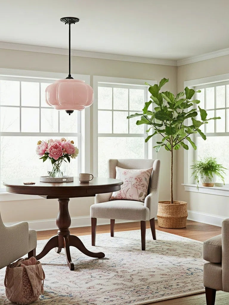 Vintage Milk Glass Semi Flush Mount Eloise Pendant Light