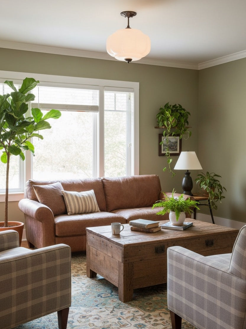 Vintage Milk Glass Semi Flush Mount Eloise Pendant Light