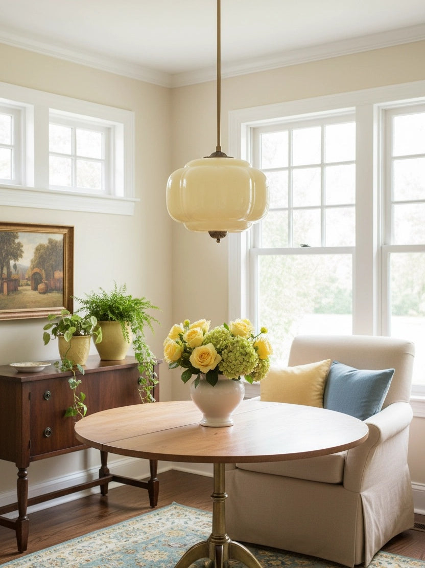 Vintage Milk Glass Semi Flush Mount Eloise Pendant Light