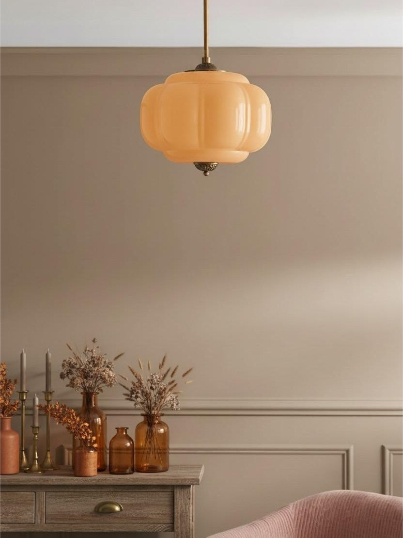 Vintage Milk Glass Semi Flush Mount Eloise Pendant Light