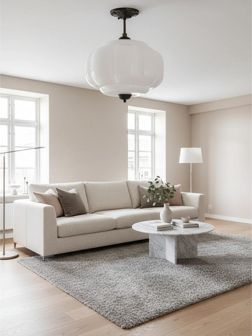 Vintage Milk Glass Semi Flush Mount Eloise Pendant Light