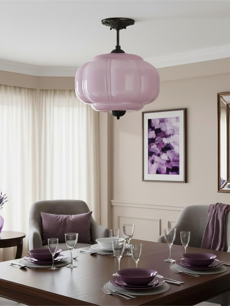 Vintage Milk Glass Semi Flush Mount Eloise Pendant Light