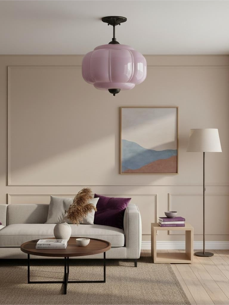 Vintage Milk Glass Semi Flush Mount Eloise Pendant Light