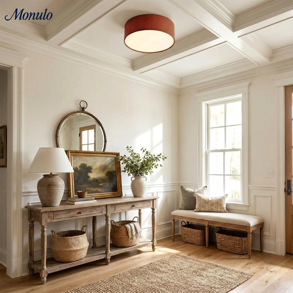 Dumora Drum Flush Mount Ceiling Light - Linen Shade Modern Elegance