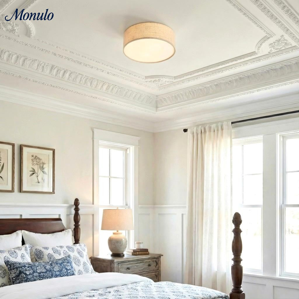 Dumora Drum Flush Mount Ceiling Light - Linen Shade Modern Elegance