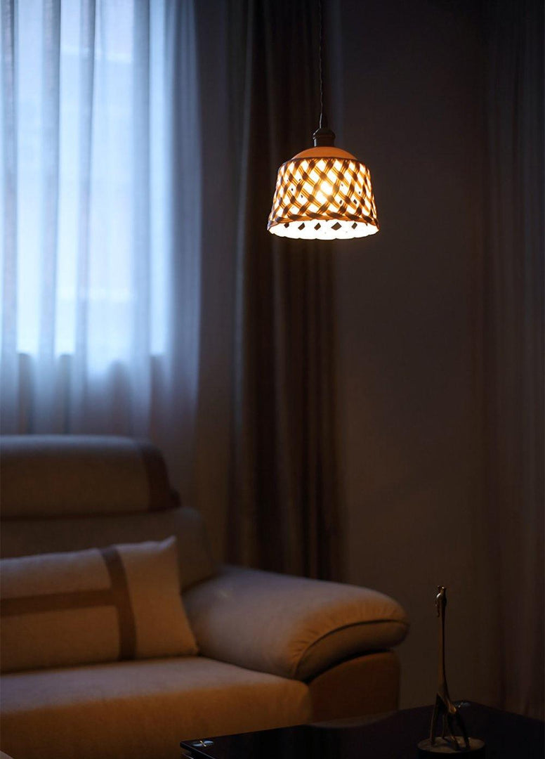 Woven Ceramic Brass Swag Pendant Light