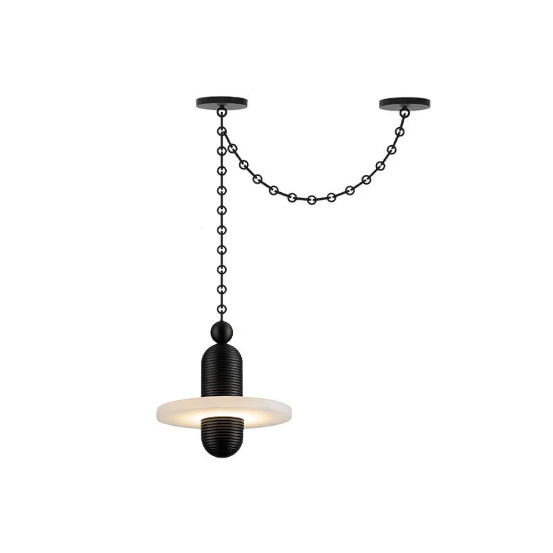Black Metal Alabaster Chain-Hung Chandelier