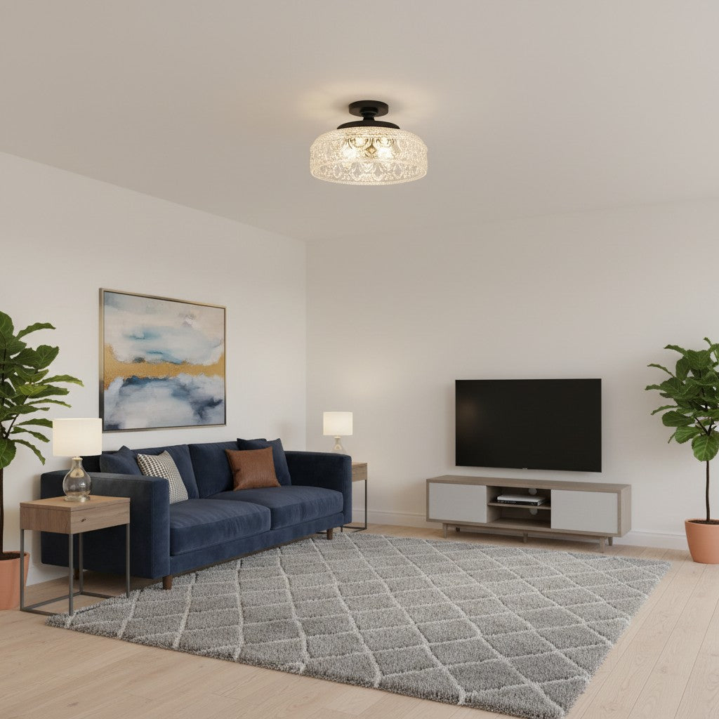 Zenarivo Vintage Floral Glass Semi Flush Mount Ceiling Light - Modern Cabin Style for Living Room