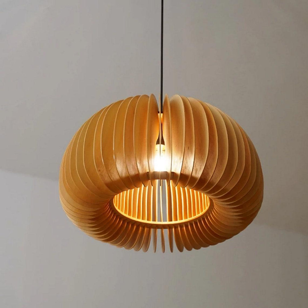 Rounded Wood Slat Swag Pendant Light