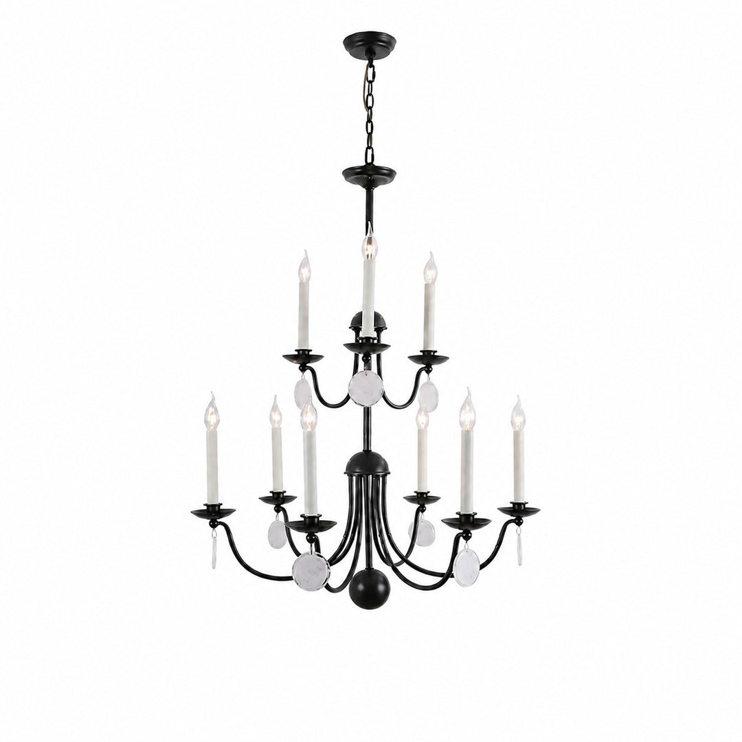 Multi-Layer Black Candle Staircase Chandelier