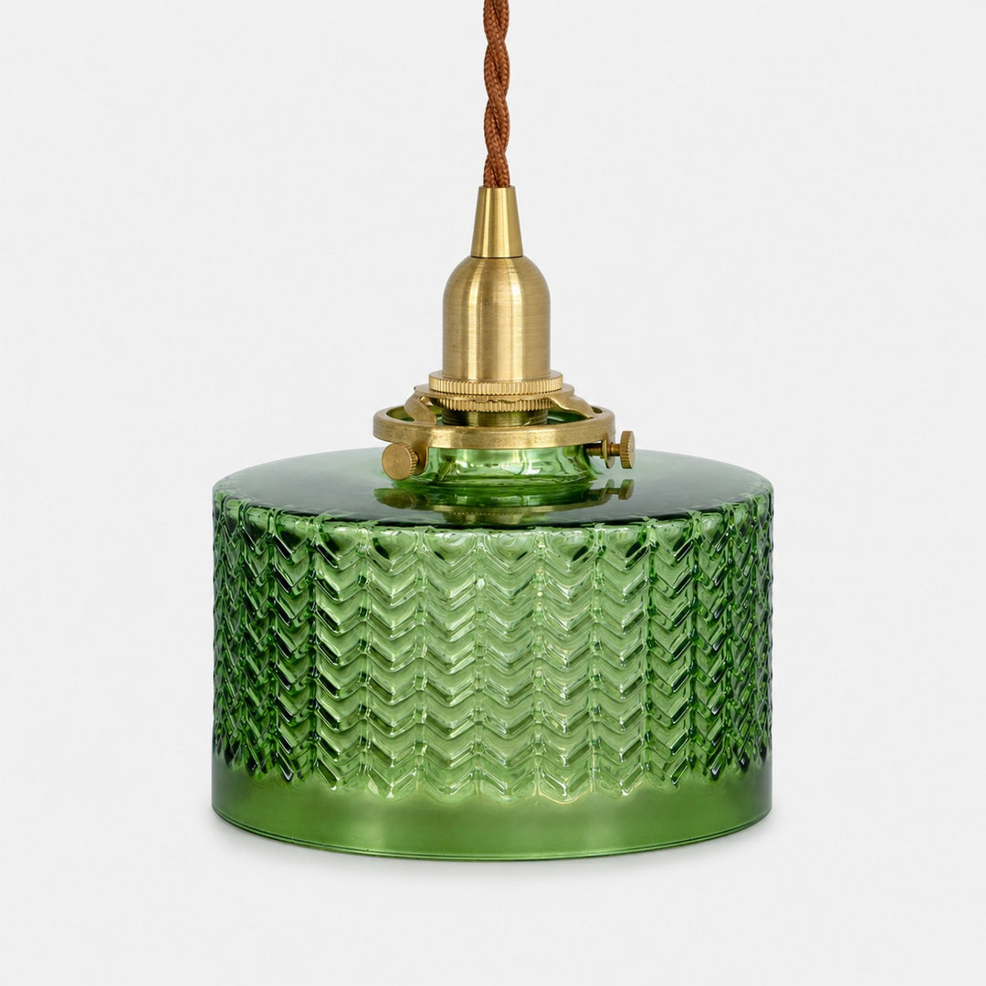 Complete emerald green textured glass pendant light