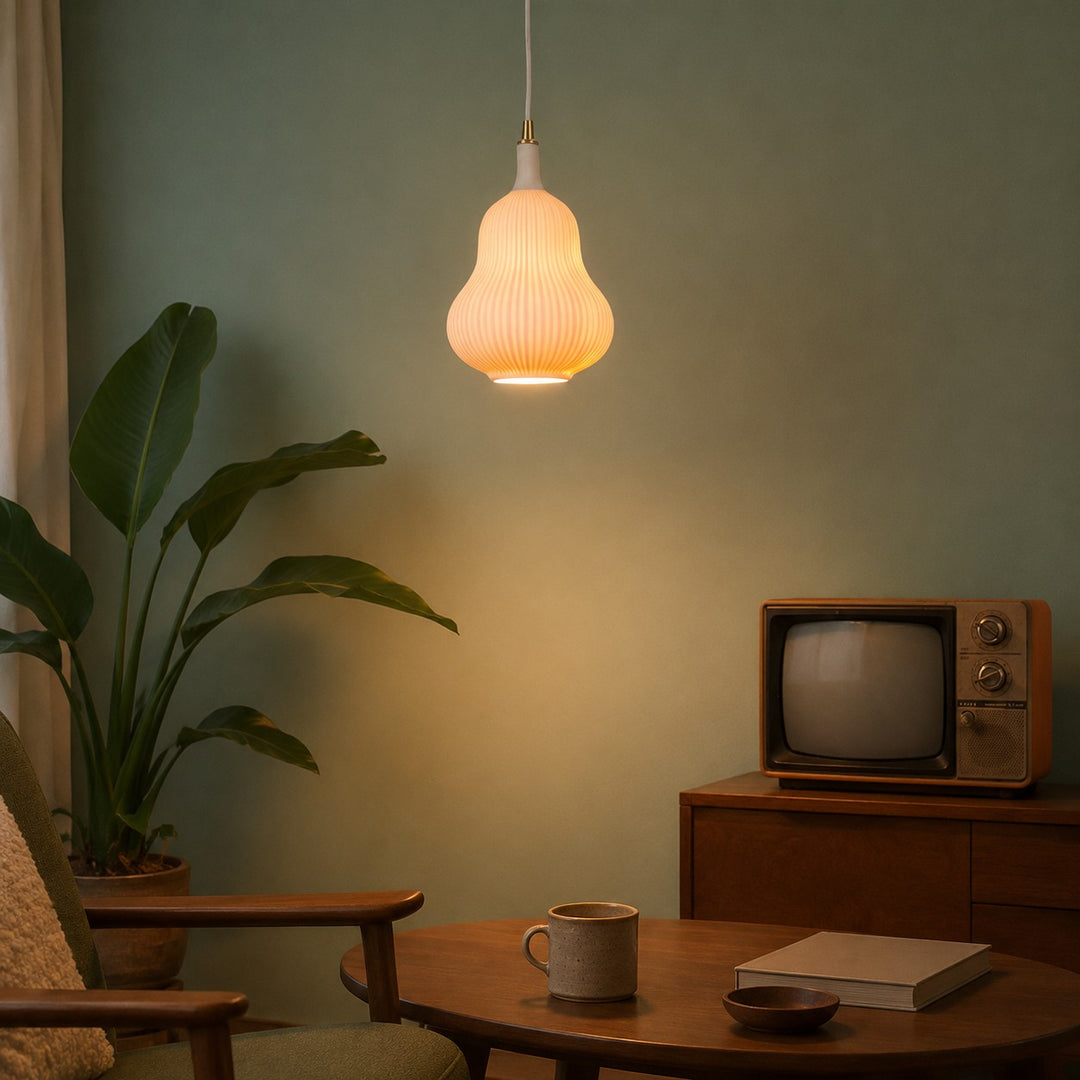 Ceramic pendant lamp in a living room