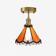 Orange stained glass flush mount ceiling light