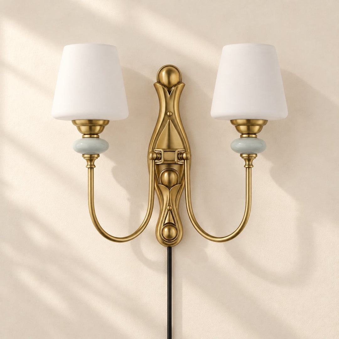 Rowanea Fabric Shade Ceramic Plug-In Wall Sconce