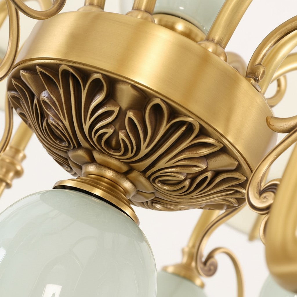 Lustre Branche Série Altoris avec Abat-jours en Tissu – Lustre en Laiton et Céramique pour Salon