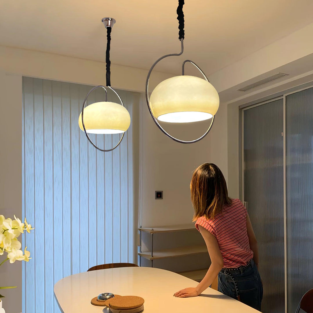 Rounded Glass Chrome Swag Pendant Light
