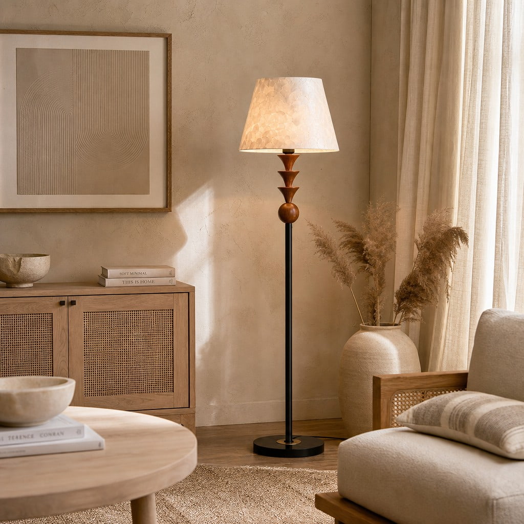 Micahell Modern Floor Lamp – Cascading Shell Shade Standing Lamp for Bedroom