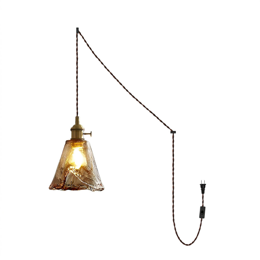 Textured Amber Glass Plug-In Swag Pendant