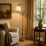 Load image into Gallery viewer, Vintage Wood and Fabric Floor Lamp