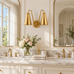 Cargar imagen en el visor de la Galería, Marble vanity with brass metal shades, lights off