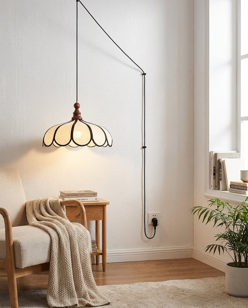 Scalloped Abaca Woven Plug-In Swag Pendant