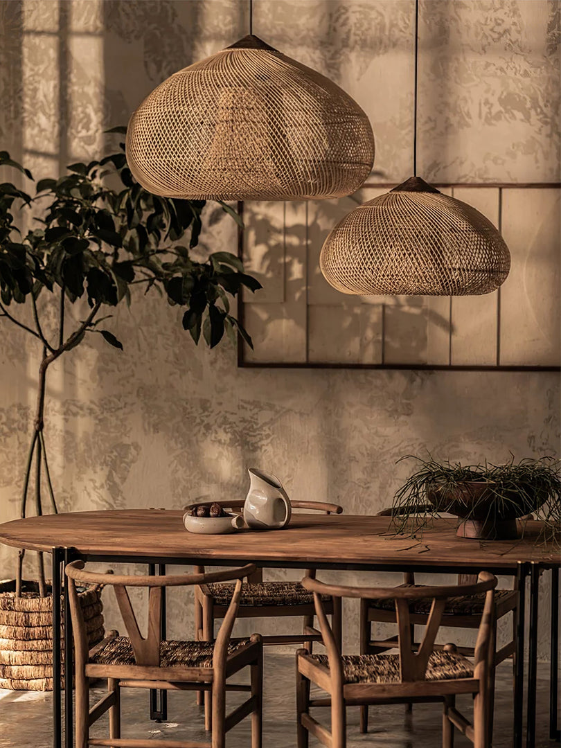 Woven Rattan Wood Plug-In Pendant Light
