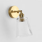 Bild in Gallery-Viewer laden, Clear glass wall light with brass arm, MZ shade 12 cm high and 13 cm diameter