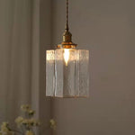 Load image into Gallery viewer, Traditional Vintage Square Rectangle Ripple Glass Iron 1-Light Pendant Light For Living Room
