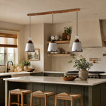 Load image into Gallery viewer, three-light ceramic pendant above a warm kitchen island
