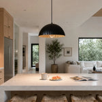 Load image into Gallery viewer, Black metal pendant lamp in an open kitchen and living space