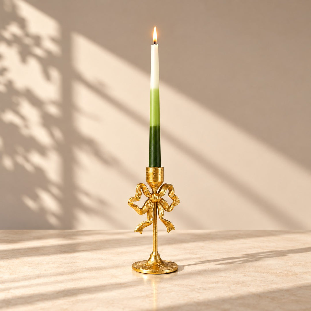 Gold Metal Bow and Milagro Heart Candle Holders
