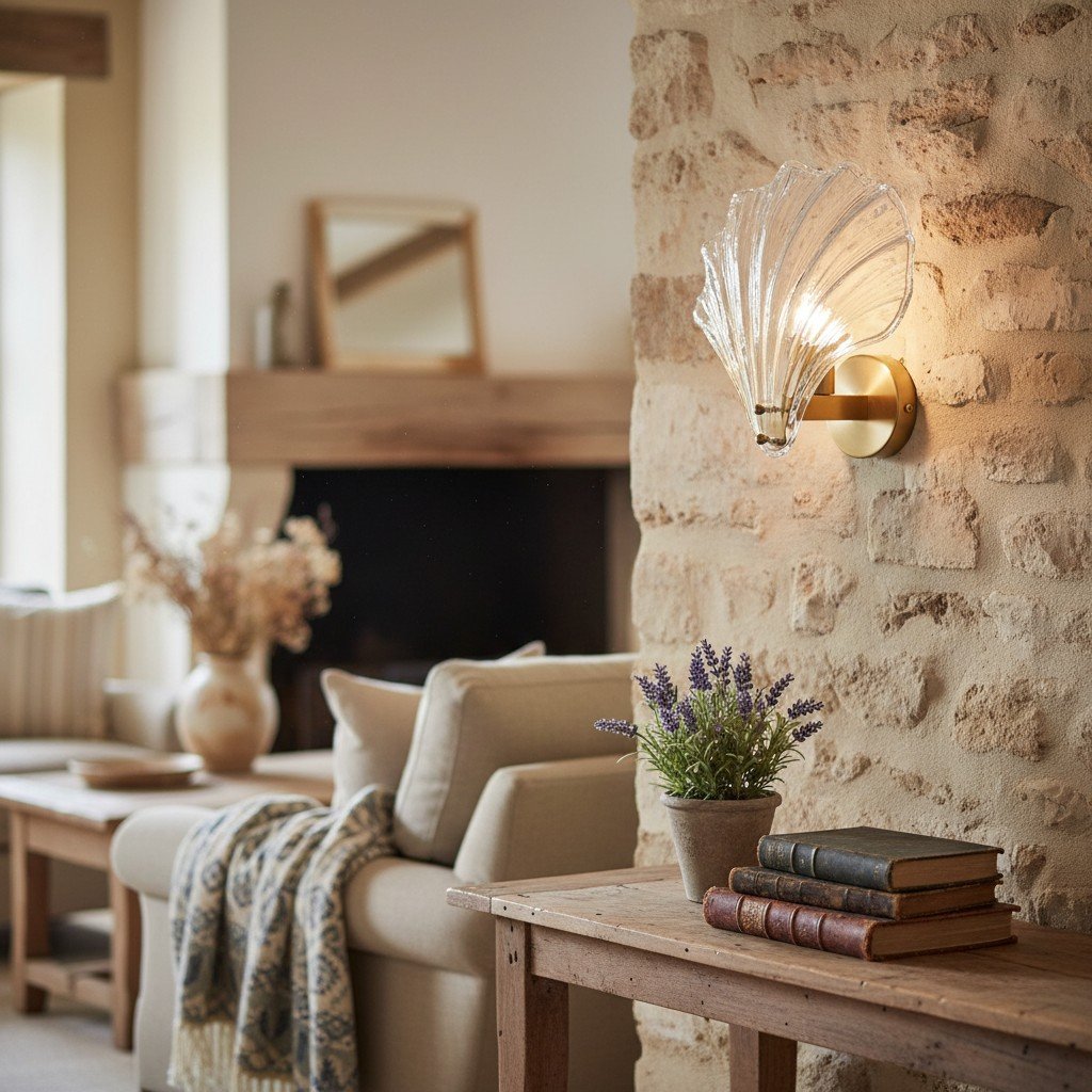 Applique murale Shellora élégante en coquillage – Lampe murale sculpturale en verre et métal pour la maison N44