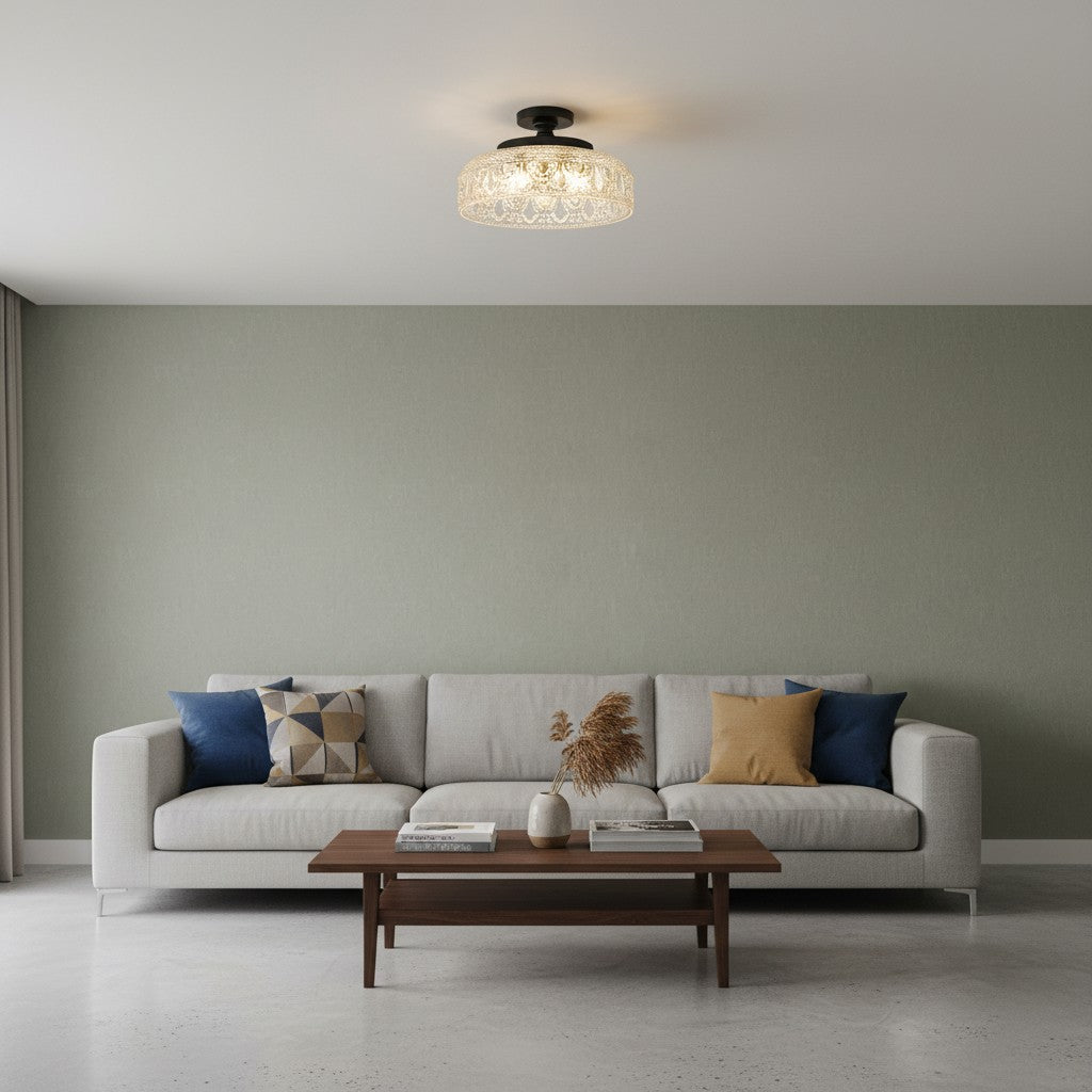 Zenarivo Vintage Floral Glass Semi Flush Mount Ceiling Light - Modern Cabin Style for Living Room