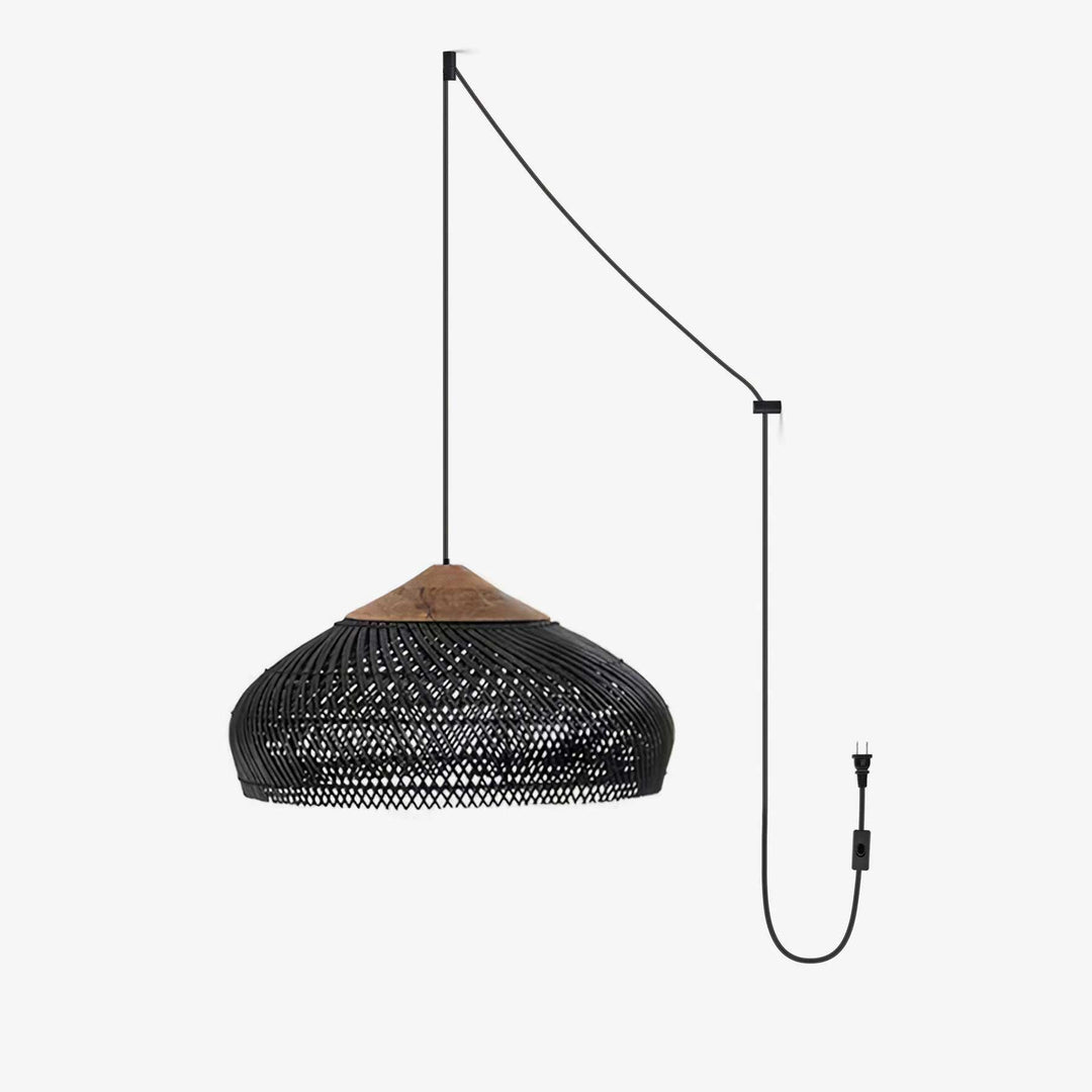 Woven Rattan Wood Plug-In Pendant Light