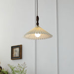 Load image into Gallery viewer, White Fabric Walnut Brass Plug-In Pendant