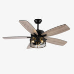 Cargar imagen en el visor de la Galería, Black B style reversible wood blade ceiling fan light